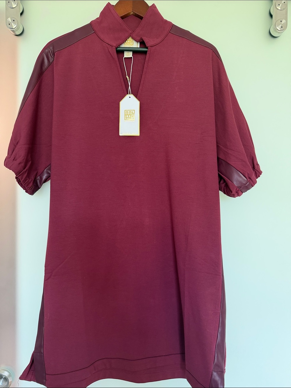 Emily McCarthy NWT Medium Burgundy dress with leather trim.